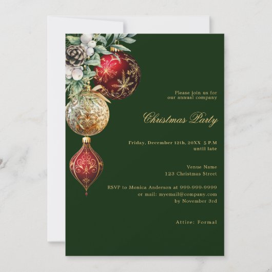Grünes Rotes Gold QR-Code Weihnachtsgeschäft Party Einladung (Vorderseite)