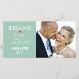 Grünes rotes Herz-Hochzeits-Foto danken Ihnen Dankeskarte