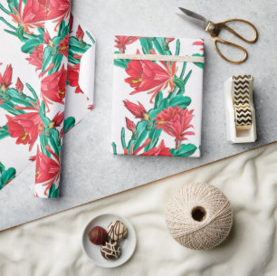 Grünes rotes Kaktusmuster Geschenkpapier
