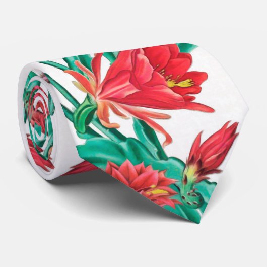 Grünes rotes Kaktusmuster Krawatte (Gerollt)