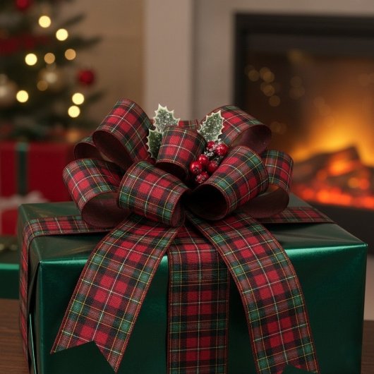 Grünes rotes Karo-Weihnachten Ripsband