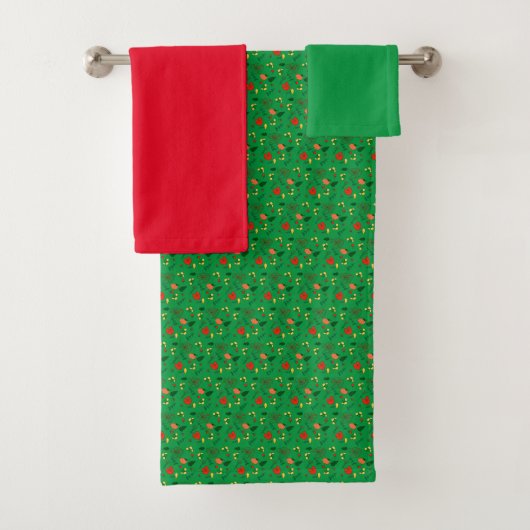 Grünes rotes Muster Mini-Wildblume Badhandtuch Set (Insitu)