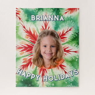 Grünes rotes Tie-Dye-Foto Weihnachten Puzzle