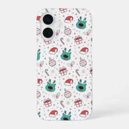 Grünes rotes Weihnachts-Nahtlosmuster iPhone 16 Hülle