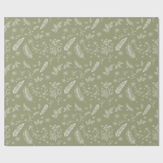 Grünes, rustikales, botanisches Blumenpapier Geschenkpapier (Flach)
