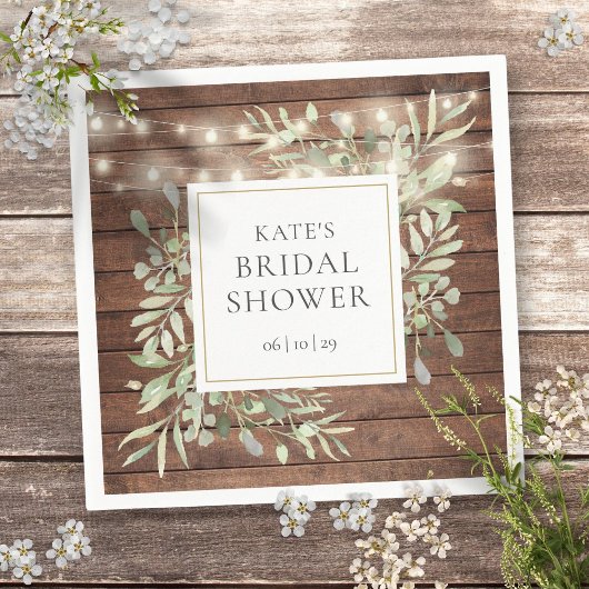 Grünes Rustikales Brautparty mit Holzsaitenleuchte Serviette