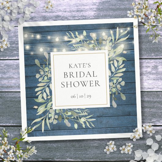 Grünes Rustikales Brautparty mit Holzsaitenleuchte Serviette