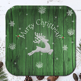 Grünes Rustikales Weihnachtsgestempelpapier Pappteller