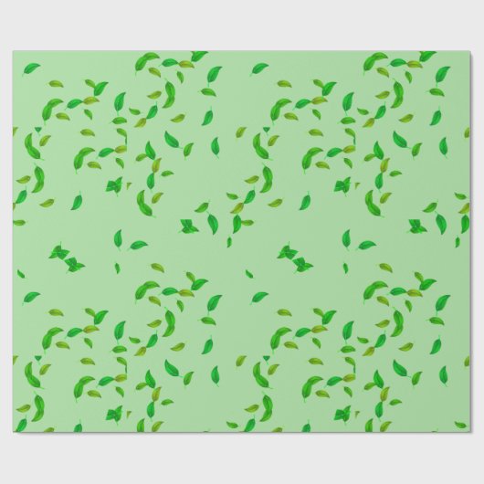 Grünes Scatter Leaf Geschenkpapier (Flach)