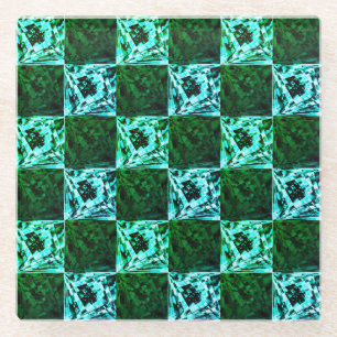 Grünes Schach und blauer Himmel oder Cyan, mit Rec Glasuntersetzer