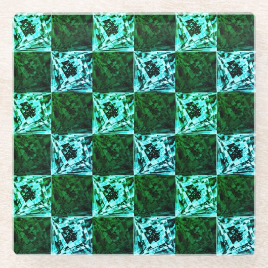 Grünes Schach und blauer Himmel oder Cyan, mit Rec Glasuntersetzer (Vorderseite)