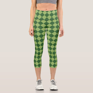 Grünes Schachbrett-Diamantmuster Capri Leggings