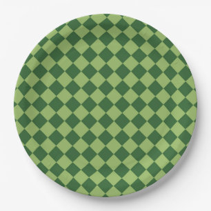 Grünes Schachbrett-Diamantmuster Pappteller