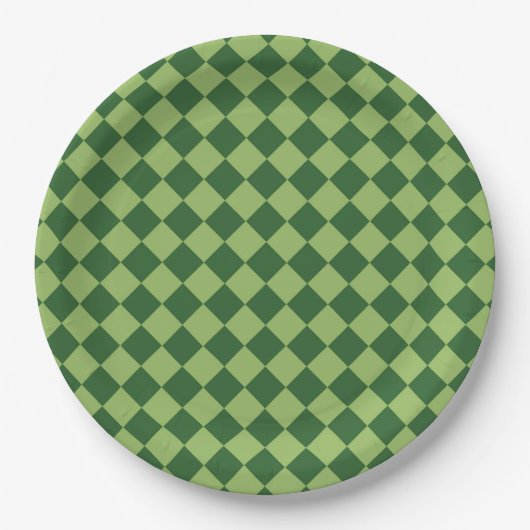 Grünes Schachbrett-Diamantmuster Pappteller (Vorderseite)