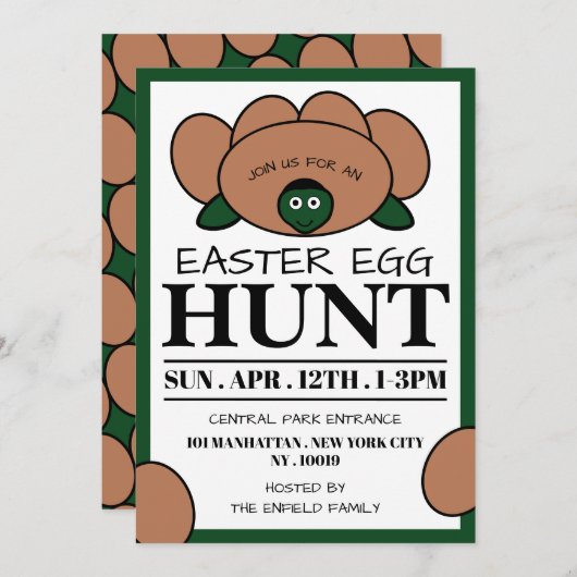 Grünes Schildkröteneier, Ostereierjagd Ankündigung (Vorne/Hinten)