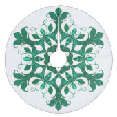 Grünes Schneeflocken-Blume-Muster auf Weiß Fleece Weihnachtsbaumdecke (Vorderseite)