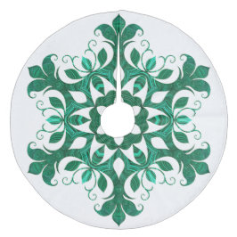 Grünes Schneeflocken-Blume-Muster auf Weiß Fleece Weihnachtsbaumdecke