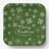 Grünes Schneeflocken Weihnachts-Party Pappteller (Vorderseite)