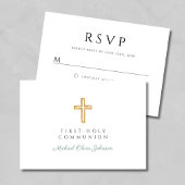 Grünes Schrift Religiöses Kreuz Junge Erste Kommun RSVP Karte