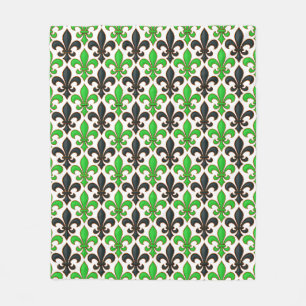 Grünes Schwarz Barock Fleur-de-lis Muster Design  Fleecedecke