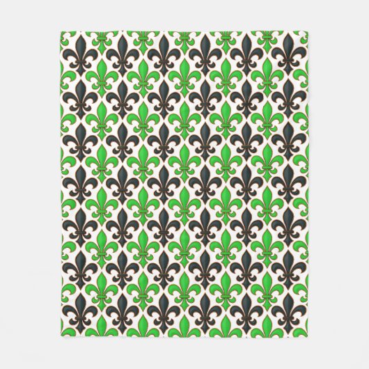 Grünes Schwarz Barock Fleur-de-lis Muster Design Fleecedecke (Vorderseite)