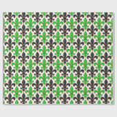 Grünes Schwarz Barock Fleur-de-lis Muster Design  Geschenkpapier (Flach)