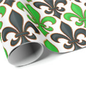 Grünes Schwarz Barock Fleur-de-lis Muster Design  Geschenkpapier (Rolleneckpunkt)