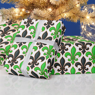 Grünes Schwarz Barock Fleur-de-lis Muster Design  Geschenkpapier