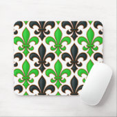 Grünes Schwarz Barock Fleur-de-lis Muster Design Mousepad (Mit Mouse)