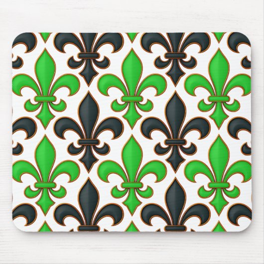 Grünes Schwarz Barock Fleur-de-lis Muster Design Mousepad (Vorne)