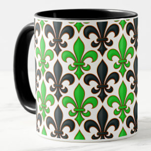 Grünes Schwarz Barock Fleur-de-lis Muster Design Tasse