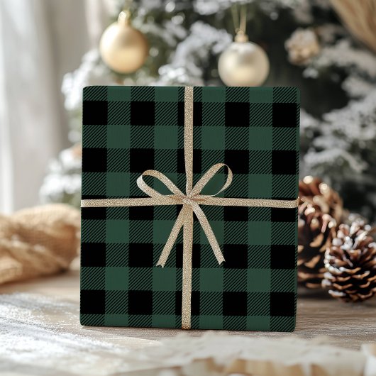 Grünes Schwarz Buffalo Karo Klassisches Gingham Geschenkpapier