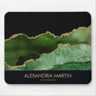 Grünes Schwarz Gold Glitter Marmor Büro Mousepad