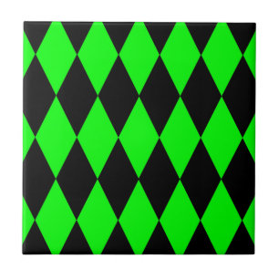 Grünes Schwarz Harlekin Diamanten Dame Design Fliese