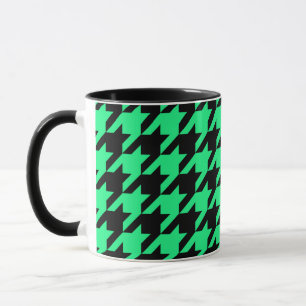 Grünes Schwarz Houndstooth Karo Tasse