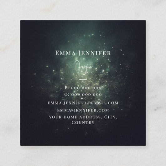 Grünes Schwarz Subtile sanfter Glitzer Hintergrund Quadratische Visitenkarte (Rückseite)