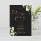 Grünes Schwarz und Gold-Rente-Party Einladung (Stehend Vorderseite)