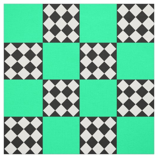 Grünes Schwarz-weißes Harlequin Square Form Textil Stoff (Muster)