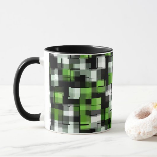 Grünes Schwarz-weißes modernes Muster Tasse (Mit Donut)