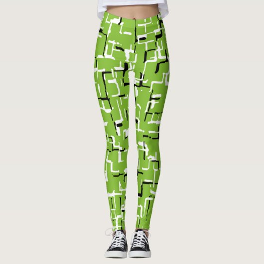 Grünes Schwarz-weißes Trendmuster Leggings (Vorderseite)