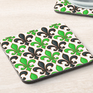 Grünes schwarzes Barock-Fleur-de-lis-Musterdesign Getränkeuntersetzer