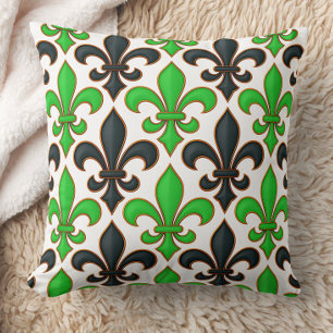 Grünes schwarzes Barock-Fleur-de-lis-Musterdesign  Kissen