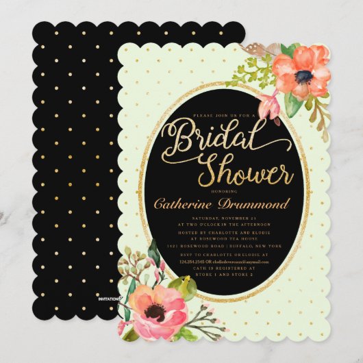 Grünes Schwarzes Brautparty Einladung (Vorne/Hinten)