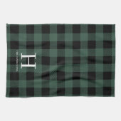 Grünes schwarzes Büffel-Karo-Monogramm-Feiertag Geschirrtuch (Horizontal)