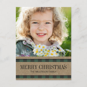 Grünes schwarzes Gingham Kraft Frohe Weihnachten F Postkarte