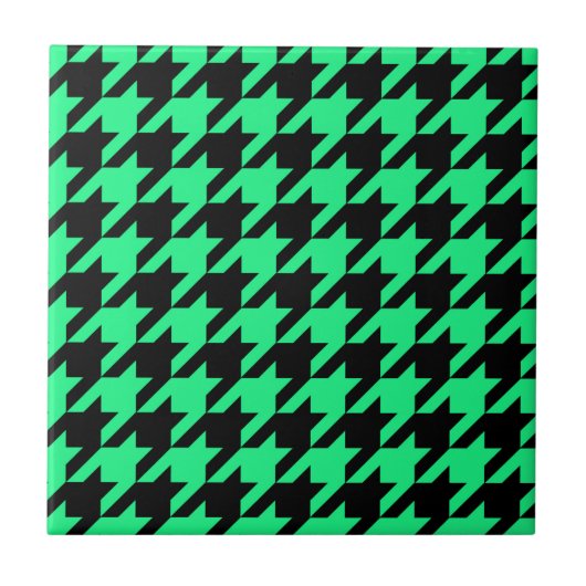 Grünes schwarzes Houndstooth-Karo Fliese (Vorderseite)