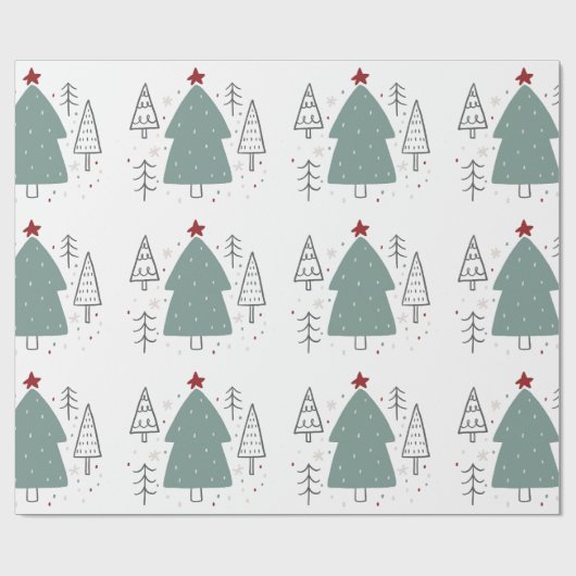 Grünes Schwarzes Illustriertes Weihnachtswrackpapi Geschenkpapier (Flach)