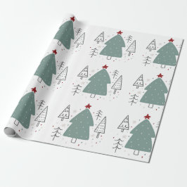 Grünes Schwarzes Illustriertes Weihnachtswrackpapi Geschenkpapier