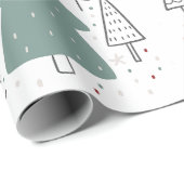 Grünes Schwarzes Illustriertes Weihnachtswrackpapi Geschenkpapier (Rolleneckpunkt)