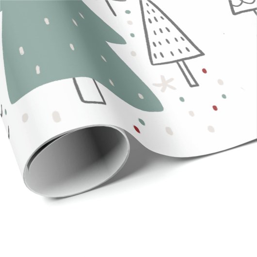 Grünes Schwarzes Illustriertes Weihnachtswrackpapi Geschenkpapier (Rolleneckpunkt)